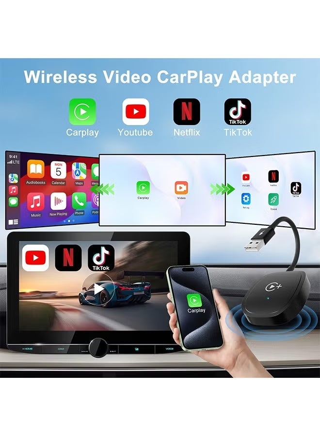 محول CarPlay اللاسلكي، محول CarPlay اللاسلكي يدعم Netflix وYouTube وTiktok Stream Media Play، من أجل CarPlay السلكي OEM إلى Dongle اللاسلكي، مناسب للسيارات من هواتف 2016 وiOS 10+ - Image 2